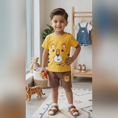 Kido Buzz® Little Boys Tiger T-Shirt & Shorts Set – Kids Cartoon Summer Outfit