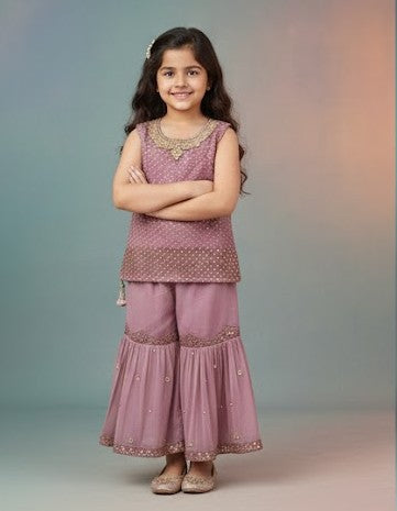 Kido Buzz® Girls Sharara Set with Kurti – Fancy Kids Party, Eid & Wedding Dress