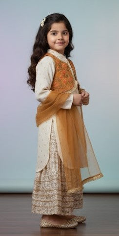 Kido Buzz® Girls Sharara Set with Kurti – Kids Wedding, Eid & Party Wear Ethnic Dress