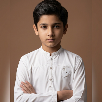 Kido Buzz® Boys White Shalwar Kameez Set – Kids Eid, Wedding & Party Dress
