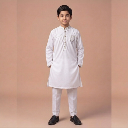 Kido Buzz® Boys White Shalwar Kameez Set – Kids Eid, Wedding & Party Dress