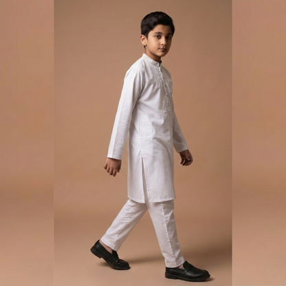 Kido Buzz® Boys White Shalwar Kameez Set – Kids Eid, Wedding & Party Dress